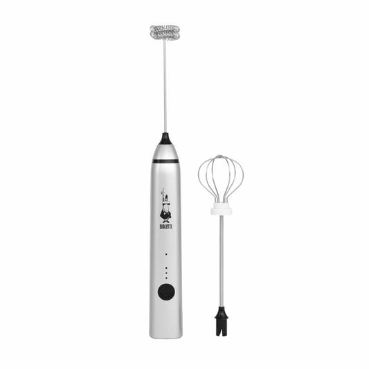 Bialetti stick milk frother with two attachments, USB rechargeable, plastic, metal, silver, 23 cm, 6770