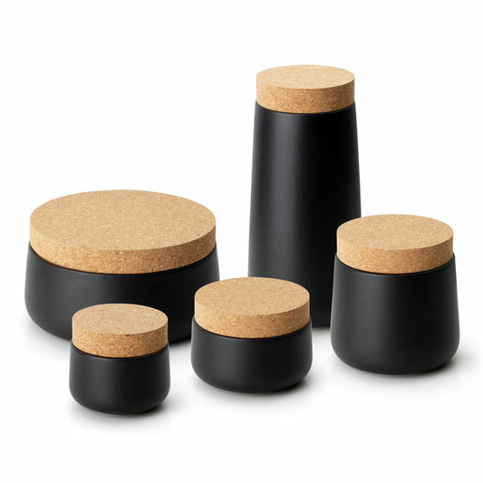 Continenta Keramikdose mit Korkdeckel, Vorratsdose, Aufbewahrungsbehälter, Vorratsbox, Keramik / Kork, Matt Schwarz, Ø 20 x 12 cm, 3810