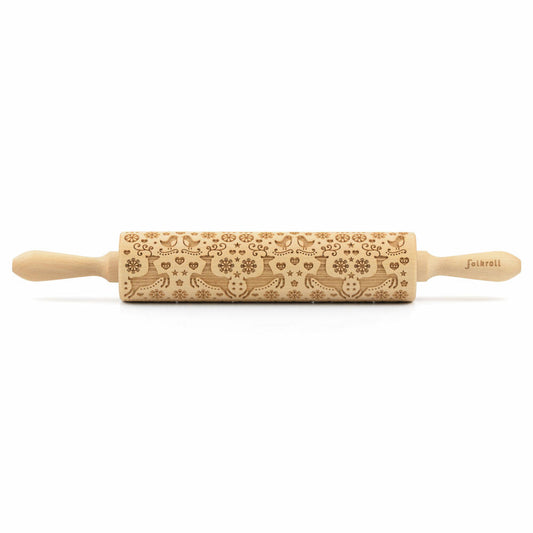 Folkroll rolling pin reindeer Christmas, large, 43 cm, rolling pin, embossing roll, pattern, motif, roll, beech wood, 330272