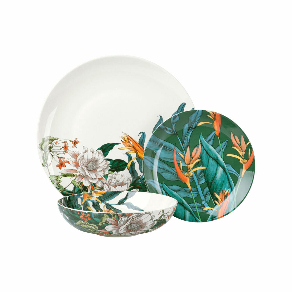 Maxwell & Williams Dinner-Set Night Garden - Laub 12-tlg., Geschirrset, Teller, Schalen, Porzellan, II0099