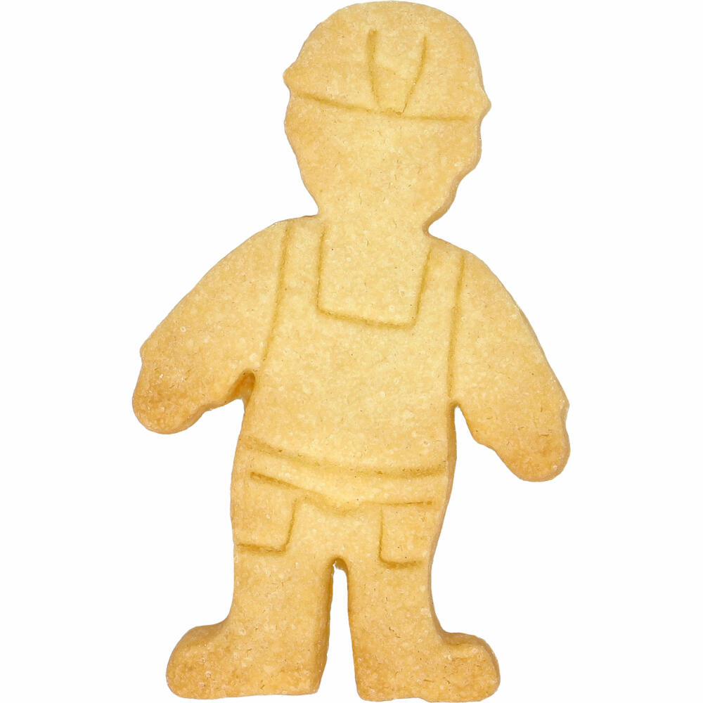 Birkmann cookie cutter construction worker, with internal embossing, cookie cutter, cookie shape, biscuit, biscuits, stainless steel, 8 cm, 199286