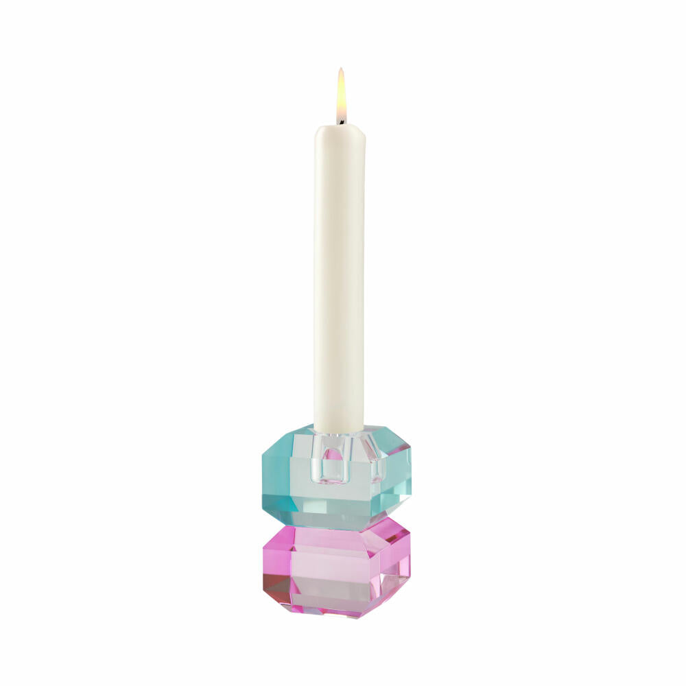 Gift Company Candle Holder Sari Square, Candlestick, Crystal Glass, Blue / Pink, H 9 cm, 1127701009