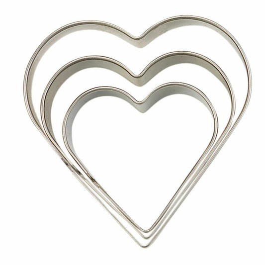 Städter Terrace Cookie Cutter Heart Set Smooth, 3-piece, Cookie Cutter, Cookie Mold, Biscuit, Cookies, Stainless Steel, Ø 3 / 4 / 5 cm, 956187