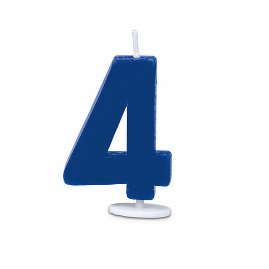 Städter candles number 4, with holder, number, birthday candles, cake candles, birthday, candle, blue, 4.5 cm, 910515