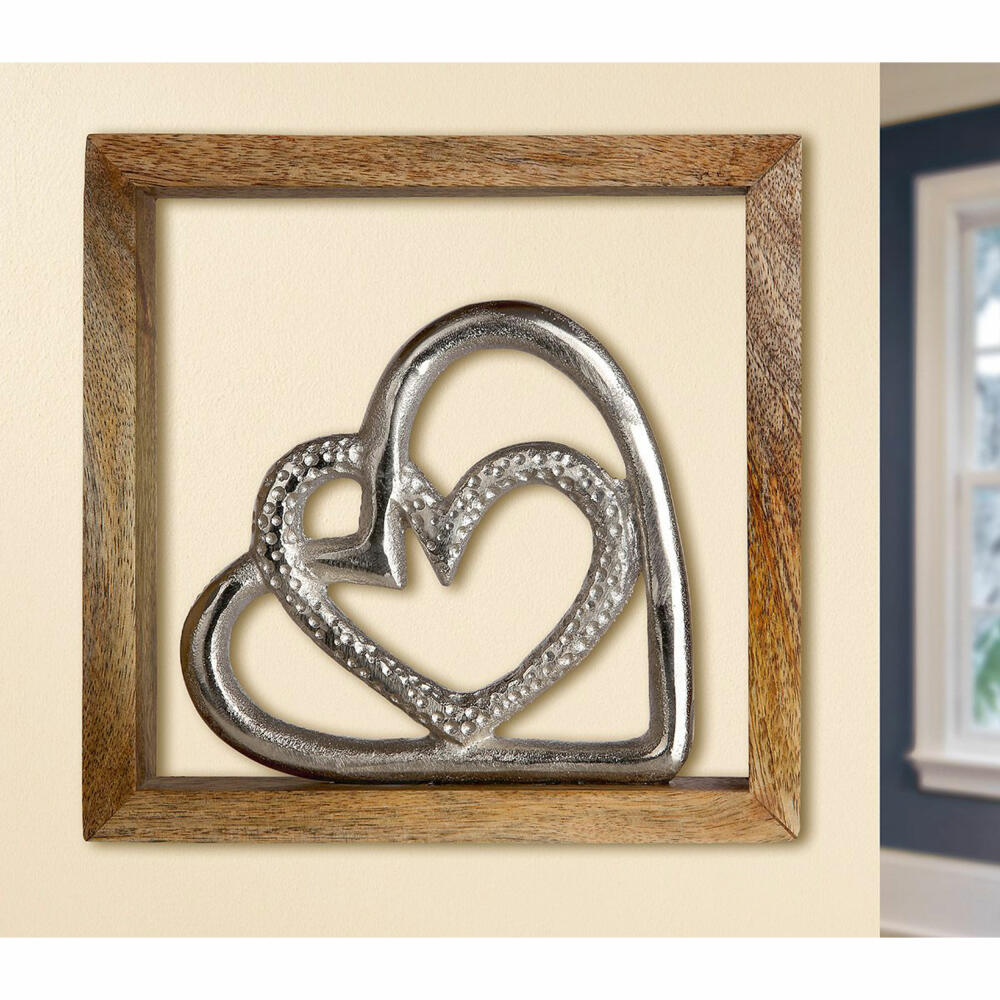 Gilde Holz Frame Love, Wall Picture, Decoration, Aluminium / Mango Wood, 20 x 20 cm, 46885