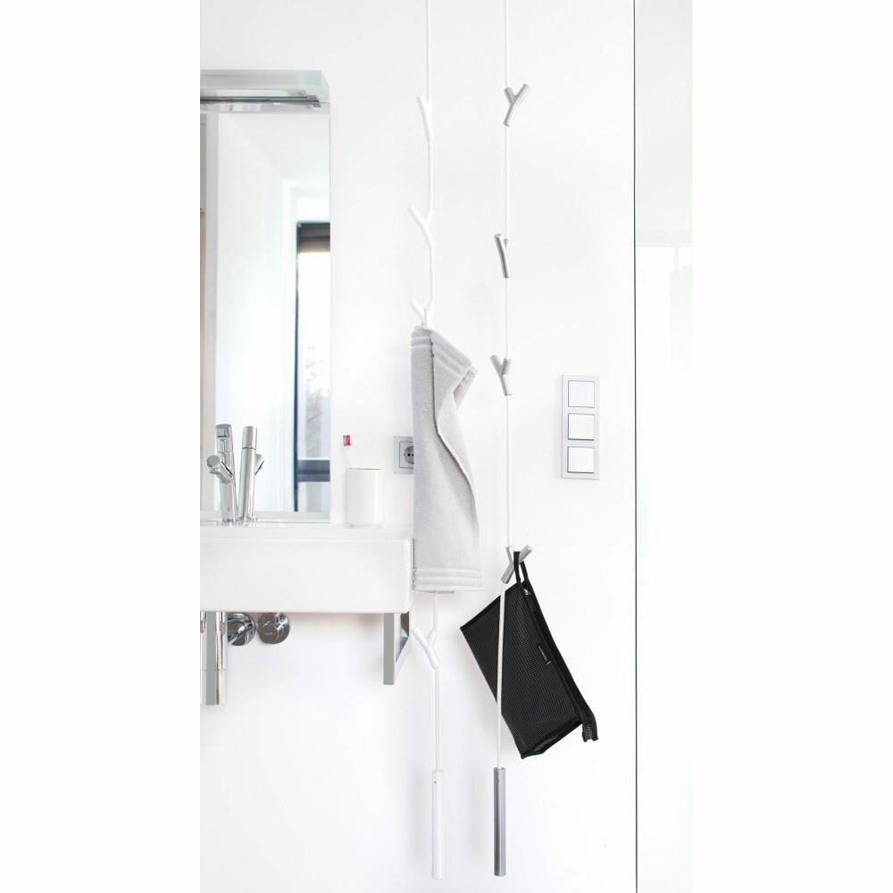 Authentics Wardrope coat rack, hanging rope coat rack, polyamide, zamak, white rope, 4 hooks matt chrome-plated, 8083356