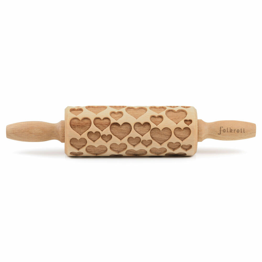 Folkroll rolling pin hearts, junior, 23 cm, rolling pin, embossing roll, pattern, motif, roll, beech wood, 331644