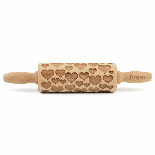 Folkroll rolling pin hearts, junior, 23 cm, rolling pin, embossing roll, pattern, motif, roll, beech wood, 331644