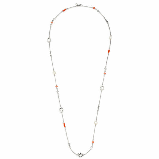 Leonardo Jewels Halskette Letizia, Kettchen, Hals Kette, Schmuck, Edelstahl, Glas, Kristallsteine, Perlmutt, Rot, 017915