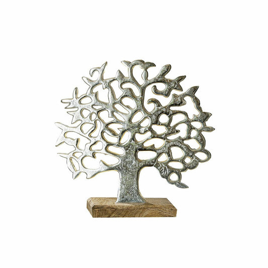 Gilde Tree of Life on wooden base, decoration, decorative object, sculpture, aluminum / mango wood, H 37 cm, 48182