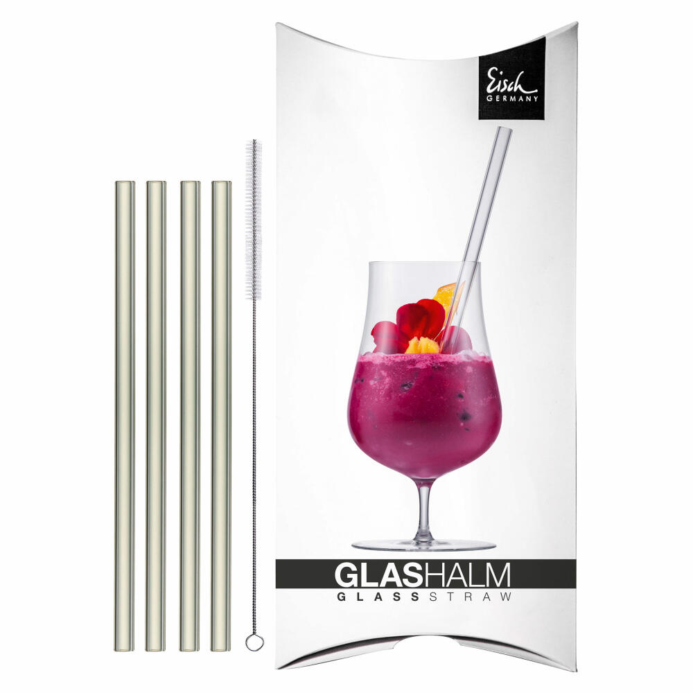 Eisch Glashalm 4er Set Gentleman Kurz, mit Bürste, Glastrinkhalme, Glas, 15 cm, 86599610