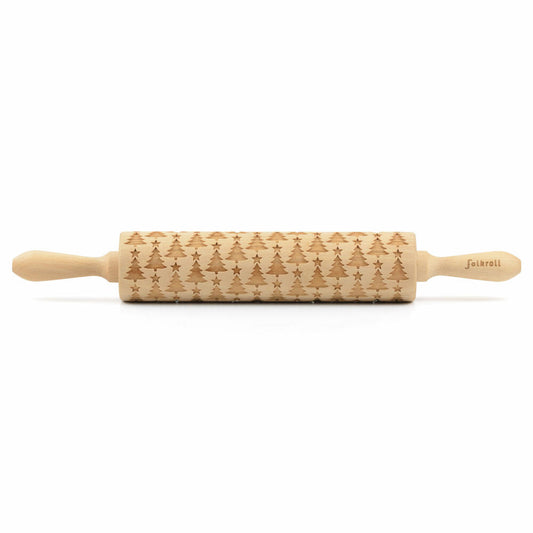 Folkroll rolling pin Christmas tree, large, 43 cm, rolling pin, embossing roll, pattern, motif, roll, beech wood, 330289