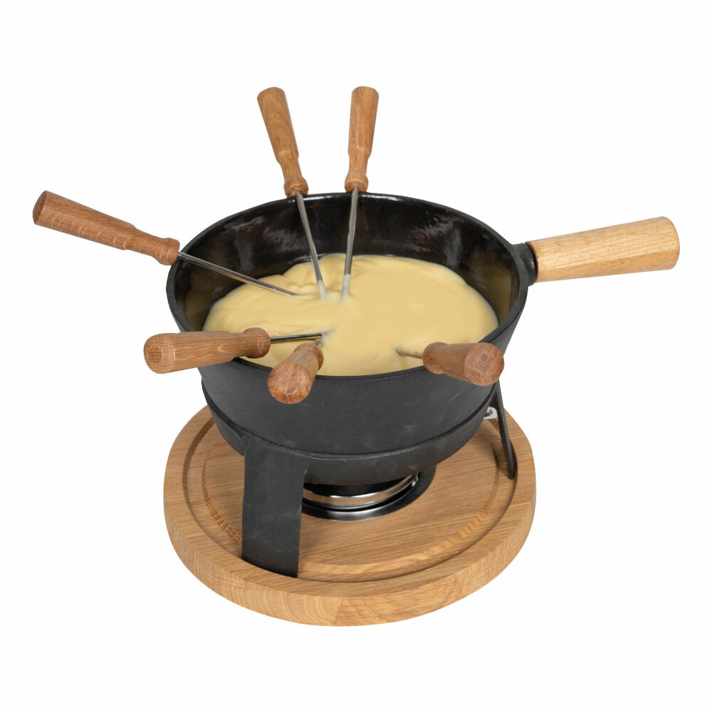 Boska Fondue Pro Set L, Käsefondue, Fondue-Set, Fonduetopf, Gusseisen, Eichenholz, Edelstahl, Schwarz, 1.5 L, 853551