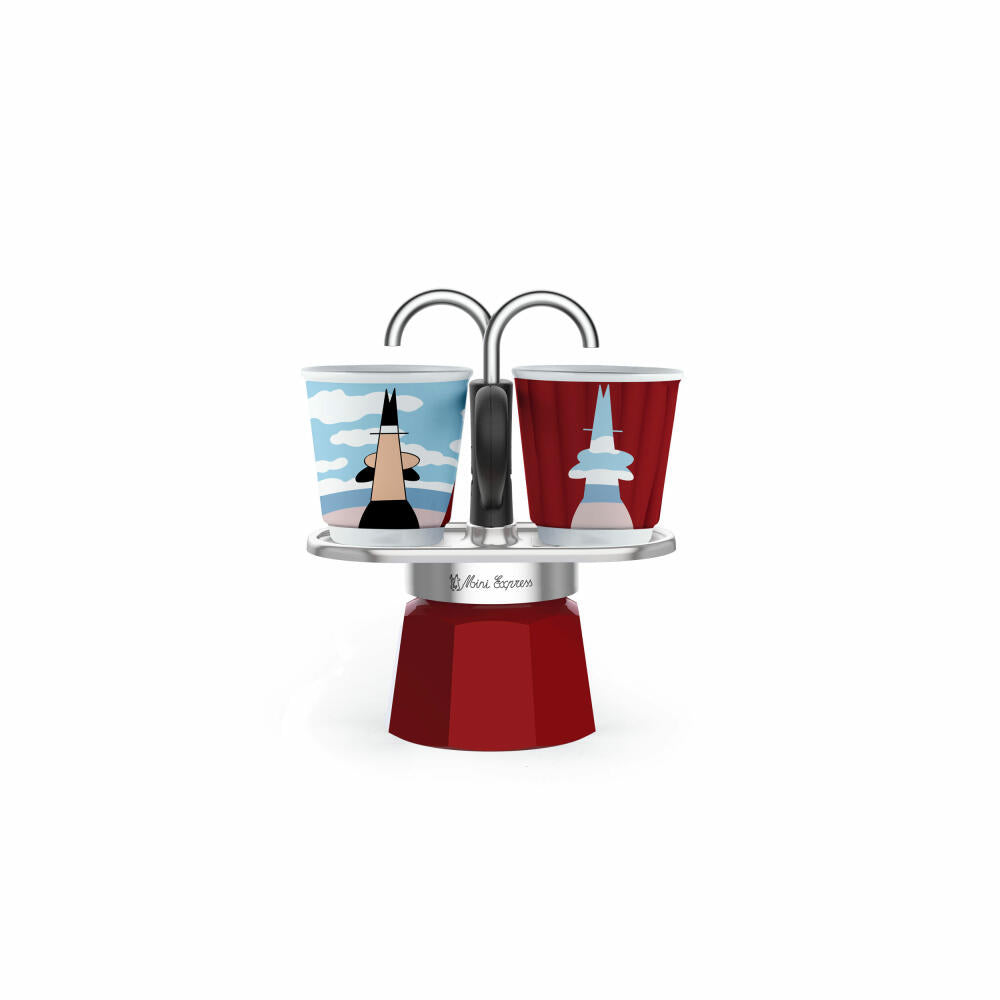 Bialetti Espresso Maker Set Mini 3-piece Express Magritte for 2 cups, Espresso, Espresso pot, Coffee maker, Colorful, 90 ml, 1406