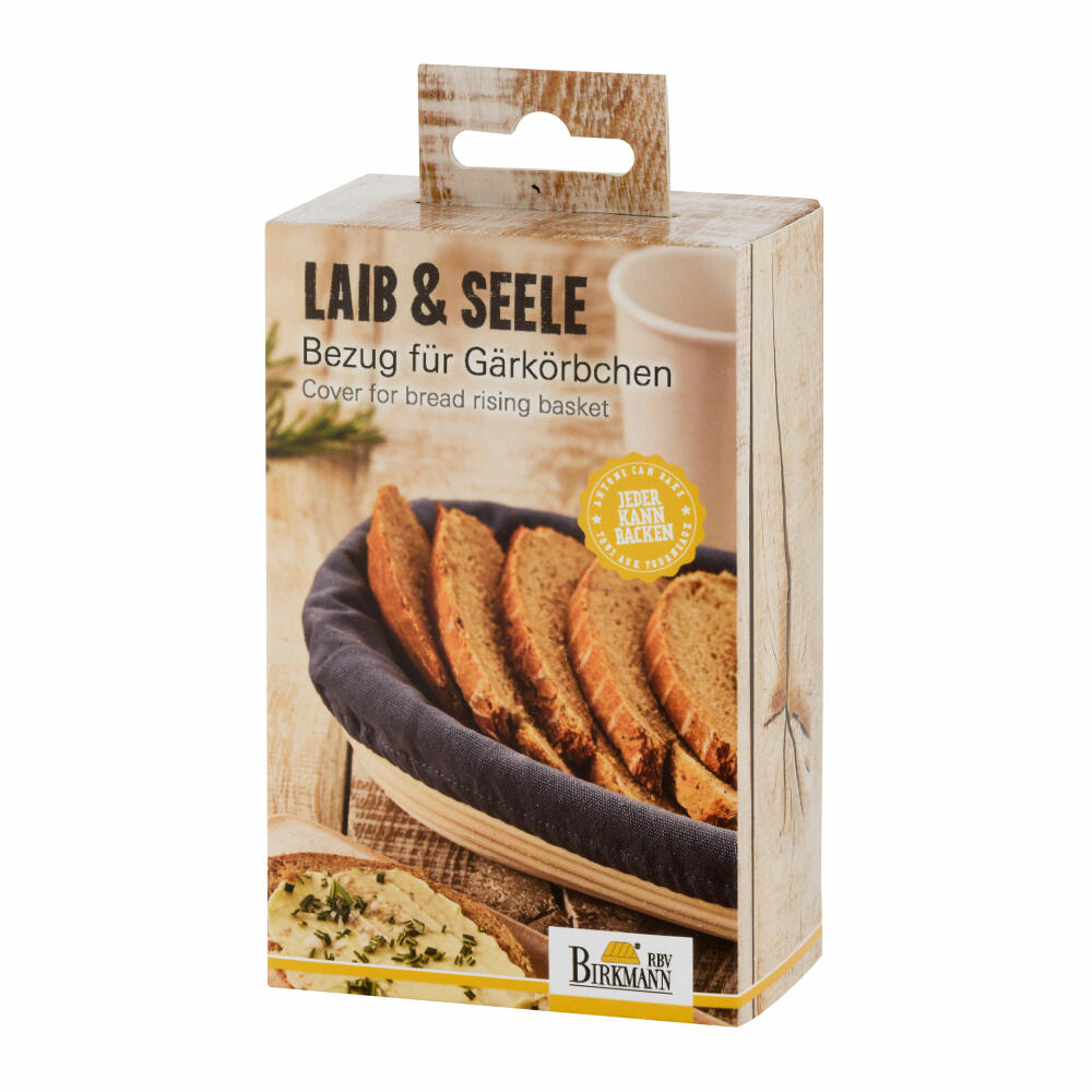 Birkmann Bezug für Gärkörbchen länglich, groß, passend für Artikel 208995, Körbchenbezug, Baumwolle, Schwarz, 700673
