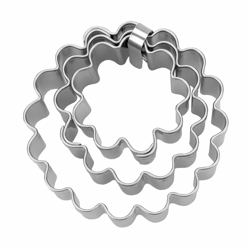 Städter Terrace Cookie Cutter Ring Set Wavy, 3-piece, Cookie Cutter, Cookie Mold, Biscuit, Cookies, Stainless Steel, Ø 3 / 4 / 5 cm, 956217