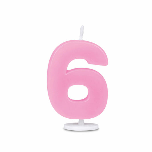 Städter candles number 6, with holder, number, birthday candles, cake candles, birthday, candle, pink, 4.5 cm, 910836