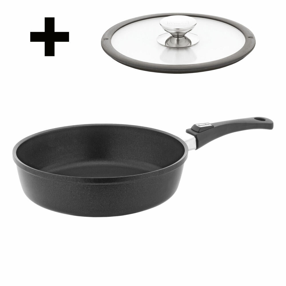 Berndes Vario Click Induction Sauté Pan Set with Glass Lid, Pan, Non-Stick Coating, Cast Aluminium, Black, Ø 28 cm