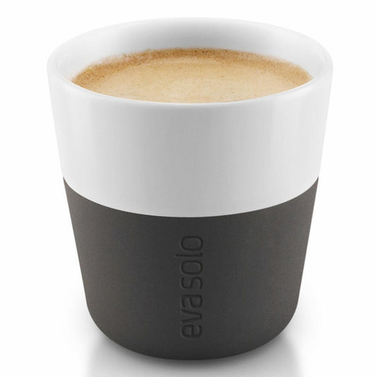 Eva Solo Espresso-Becher, Mocca, Kaffee, Espressotasse, Becher, Porzellan/Silikon, Schwarz, 80ml, 2er-Set, 501001