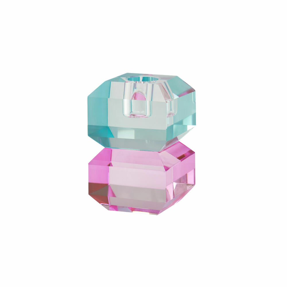 Gift Company Candle Holder Sari Square, Candlestick, Crystal Glass, Blue / Pink, H 9 cm, 1127701009