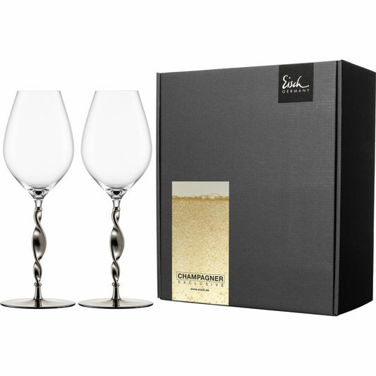 Eisch Champagnergläser Champagner Exklusiv, 2er Set, Champagnerglas, Glas, Kristallglas, Platin, 400 ml, 47752282