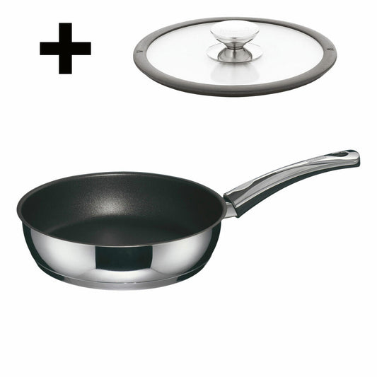 Berndes Injoy Special Edition Sauté Pan Set with Glass Lid, Pan, Non-Stick Coating, Stainless Steel, Silver / Black, Ø 20 cm