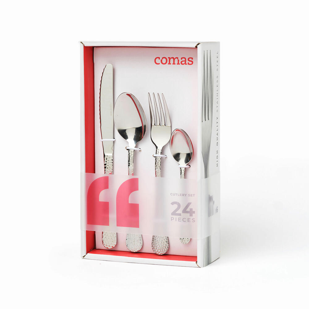 Comas cutlery set Luna 24-piece, table cutlery, structured handles, stainless steel, mirror finish, 7154