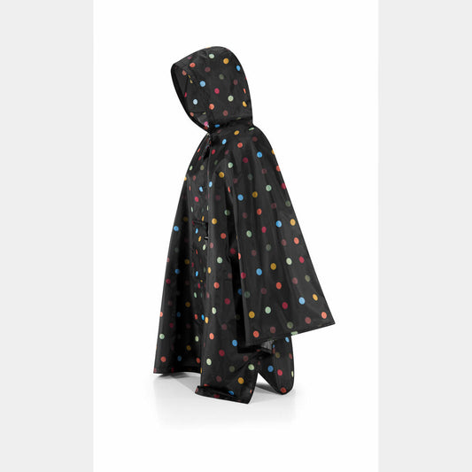 reisenthel mini maxi poncho, rain jacket, rain cape, rain cape, foldable, one size, dots / black with dots, AN7009