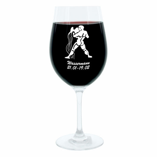 Leonardo Weinglas 400 ml, Motivglas, Sternzeichen Wassermann, Geschenk, Stimmungsglas mit Gravur, Moodglas, 22 cm