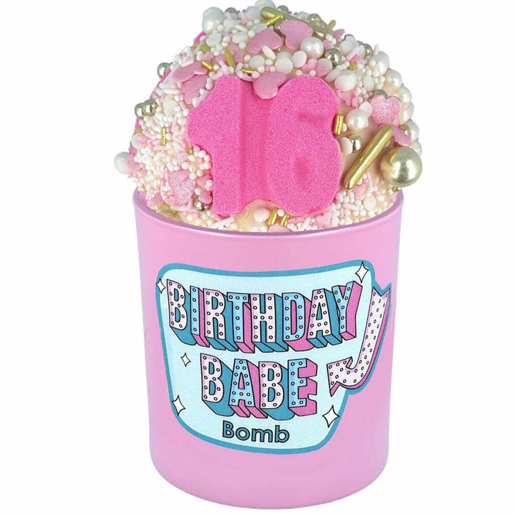 Bomb Cosmetics Candle with Bath Bomb Glow Up Birthday Babe, Scented Candle, Bath Bomb, Pink, PBIRBAB04