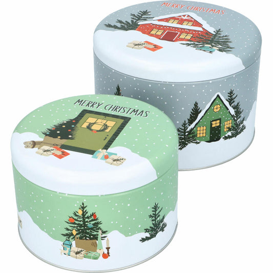 Birkmann biscuit tin set Happy Holidays, 2-piece, size L+XL, cookie tin, biscuit tin, tinplate, 433694