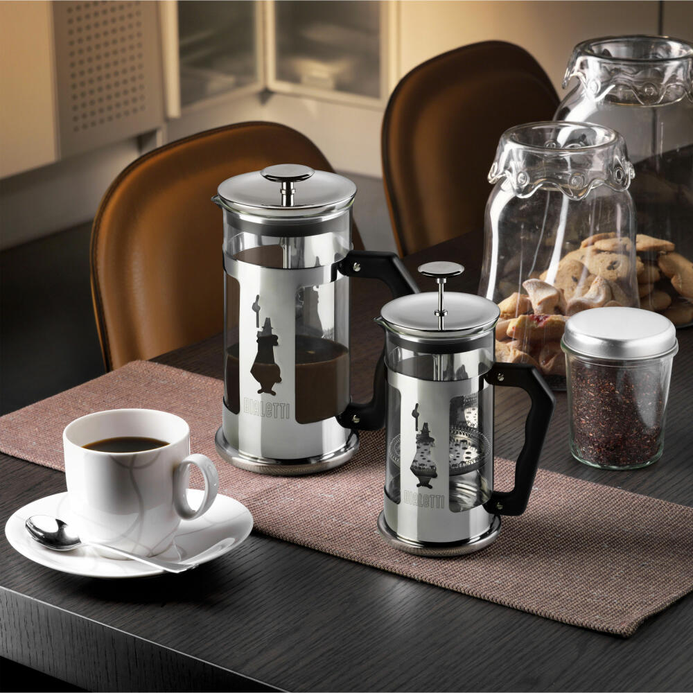 Bialetti coffee maker Preziosa 1 L, coffee pot, French press, coffee press, glass, silver, 3130