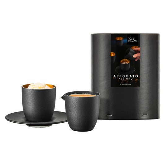 Eisch Affogato al oro Set Cosmo Gold, Espressoglas mit Untertasse und Kännchen, Kristallglas, Gold, Schwarz, 100 ml, 70510905