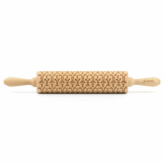 Folkroll rolling pin Easter bunnies, large, 43 cm, rolling pin, embossing roll, pattern, motif, roll, beech wood, 331408