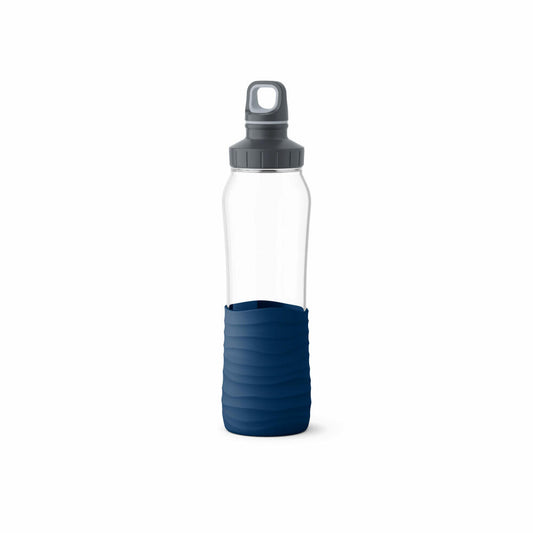 EMSA Drink2Go Glass drinking bottle, water bottle, bottle, glass / silicone, dark blue, 0.7 L, N31006