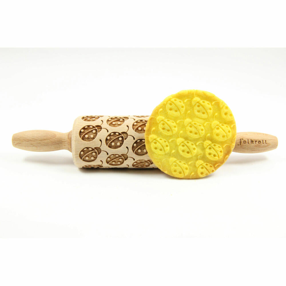 Folkroll rolling pin ladybug, junior, 23 cm, rolling pin, embossing roll, pattern, motif, roll, beech wood, 330586