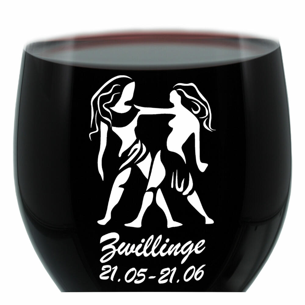 Leonardo Weinglas 400 ml, Motivglas, Sternzeichen Zwillinge, Geschenk, Stimmungsglas mit Gravur, Moodglas, 22 cm