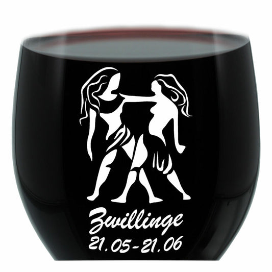 Leonardo Weinglas 400 ml, Motivglas, Sternzeichen Zwillinge, Geschenk, Stimmungsglas mit Gravur, Moodglas, 22 cm