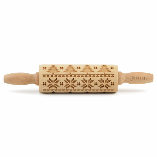 Folkroll rolling pin Scandinavia Christmas, junior, 23 cm, rolling pin, embossing roll, pattern, motif, roll, beech wood, 330494