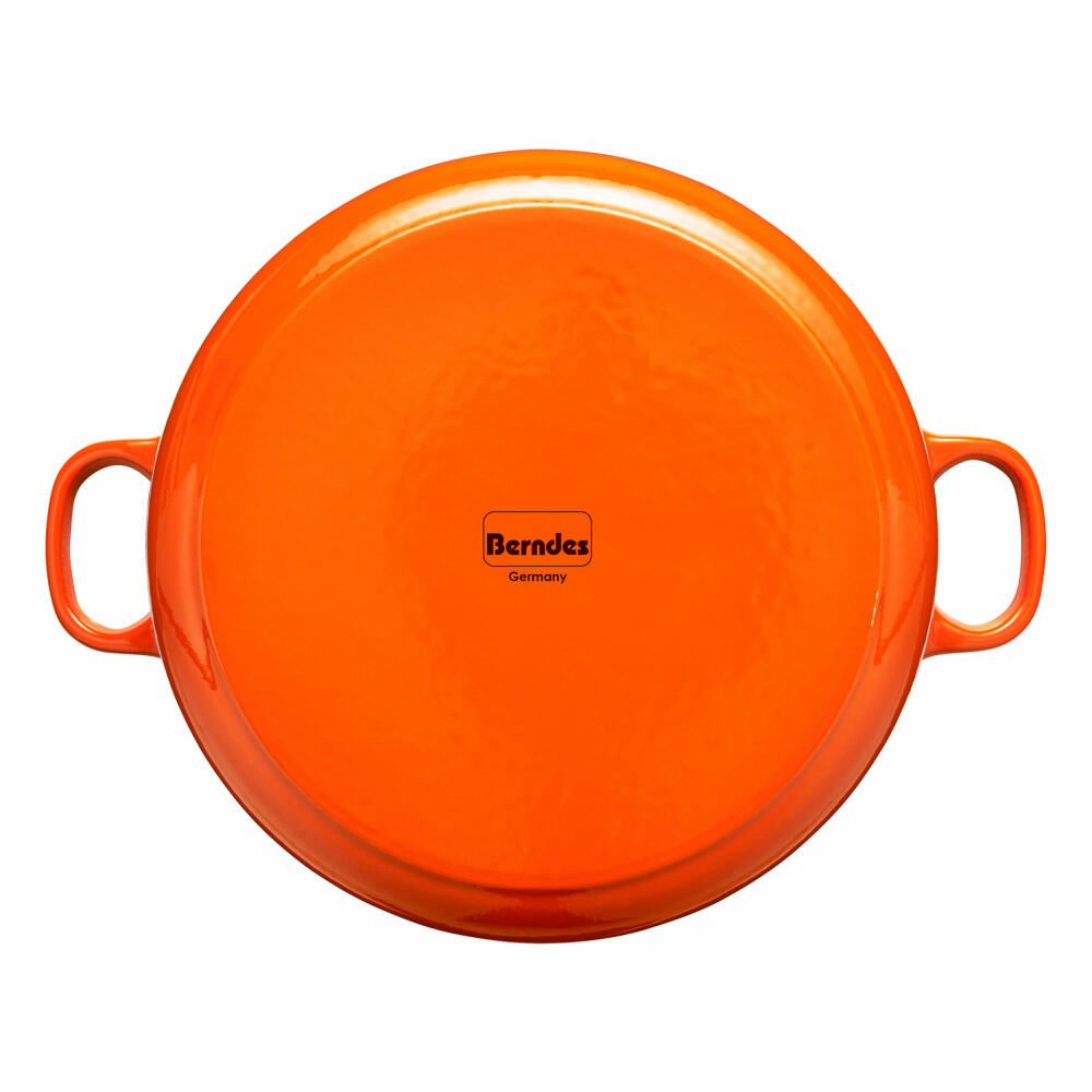 Berndes cast iron round roaster with cast iron lid, multi-roaster, enamelled, cast iron, orange, Ø 10 cm, 034241