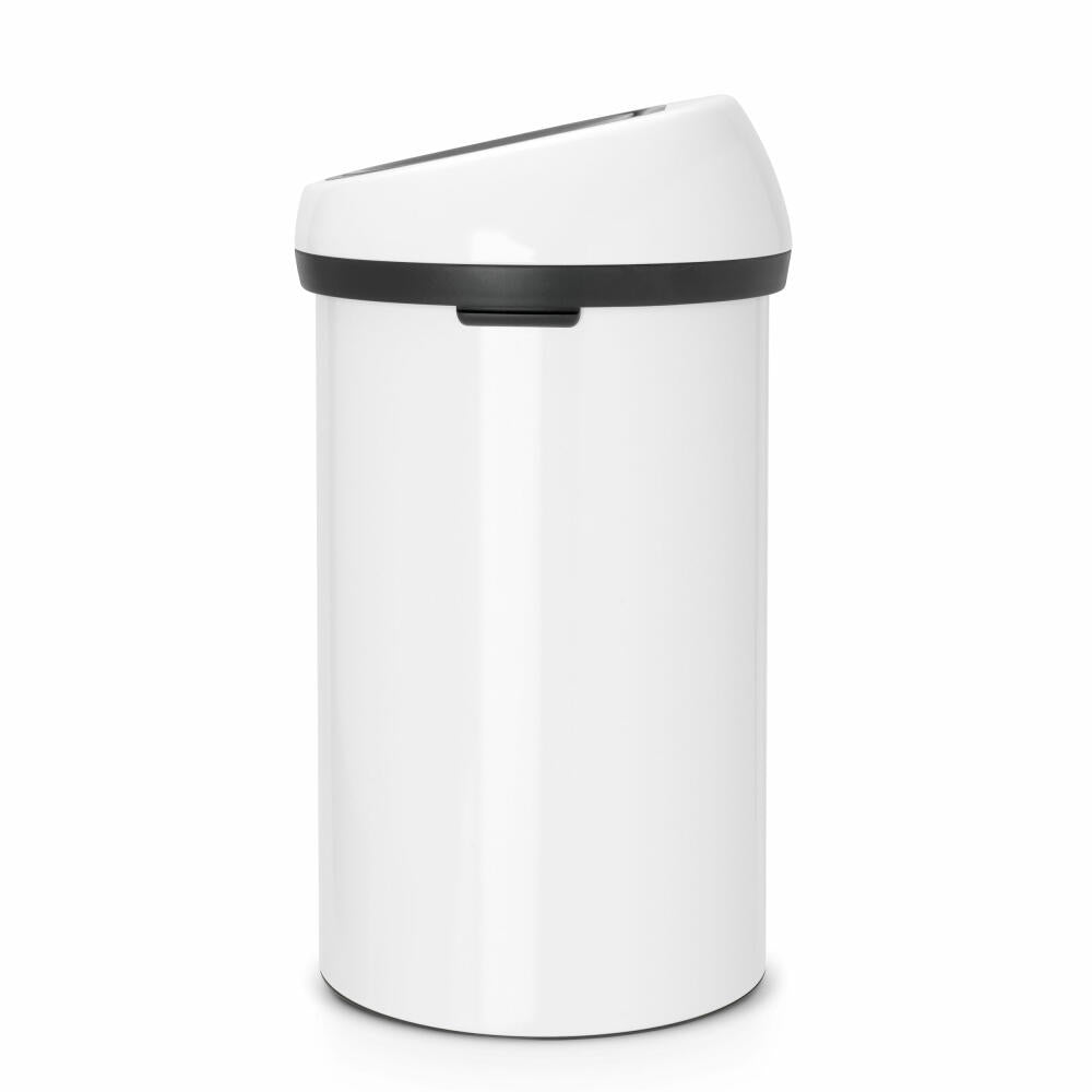 Brabantia Touch Bin Waste Bin, Trash can, Garbage Bucket, White / Lid White, 60 L, 108686