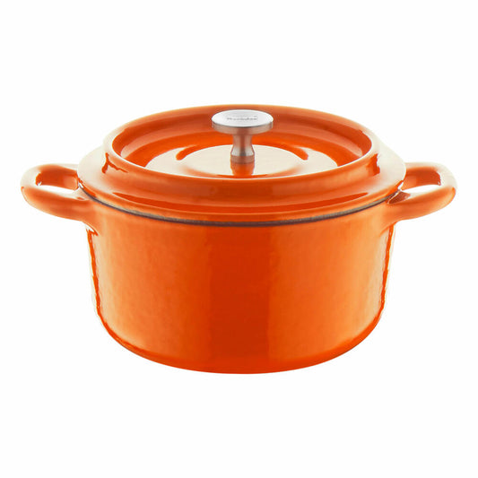 Berndes cast iron round roaster with cast iron lid, multi-roaster, enamelled, cast iron, orange, Ø 10 cm, 034241