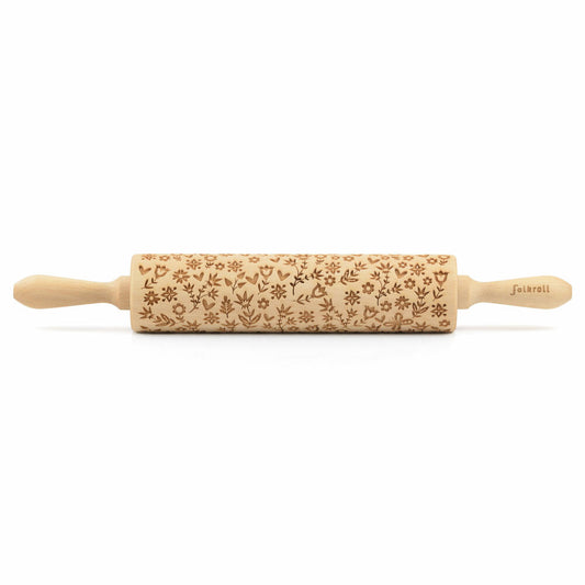 Folkroll rolling pin Flower Power, large, 43 cm, rolling pin, embossing roll, pattern, motif, roll, beech wood, 331149