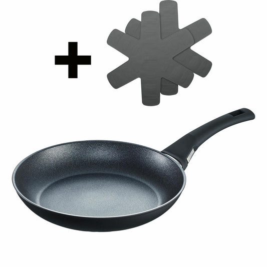 Berndes Balance Induction Enduro frying pan set with 2x silicone pan protectors, pan, non-stick coating, aluminum, black, Ø 24 cm