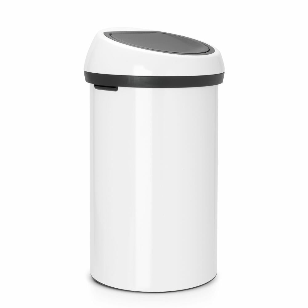 Brabantia Touch Bin Waste Bin, Trash can, Garbage Bucket, White / Lid White, 60 L, 108686