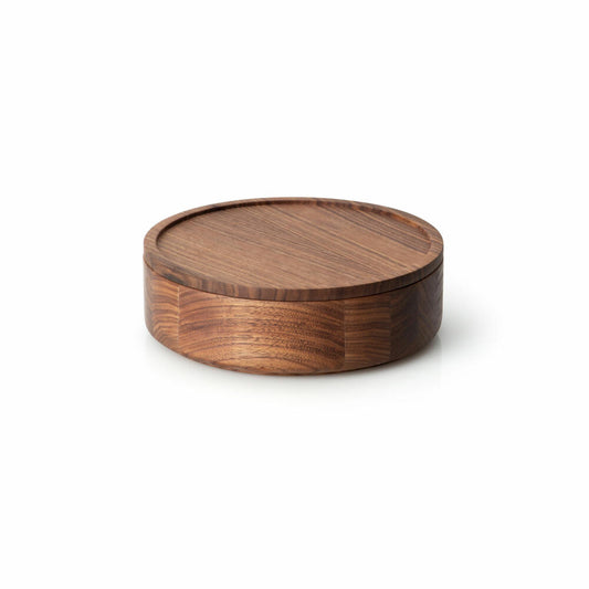 Continenta tin, storage tin, wooden tin, storage container, walnut wood, Ø 19 x 6 cm, 4171