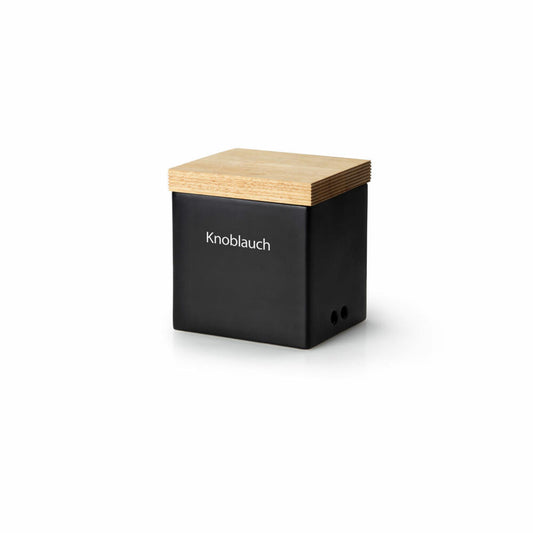 Continenta storage jar with wooden lid, storage container, storage box, ceramic, rubberwood, black, 14 x 12 x 15.5 cm, 3721