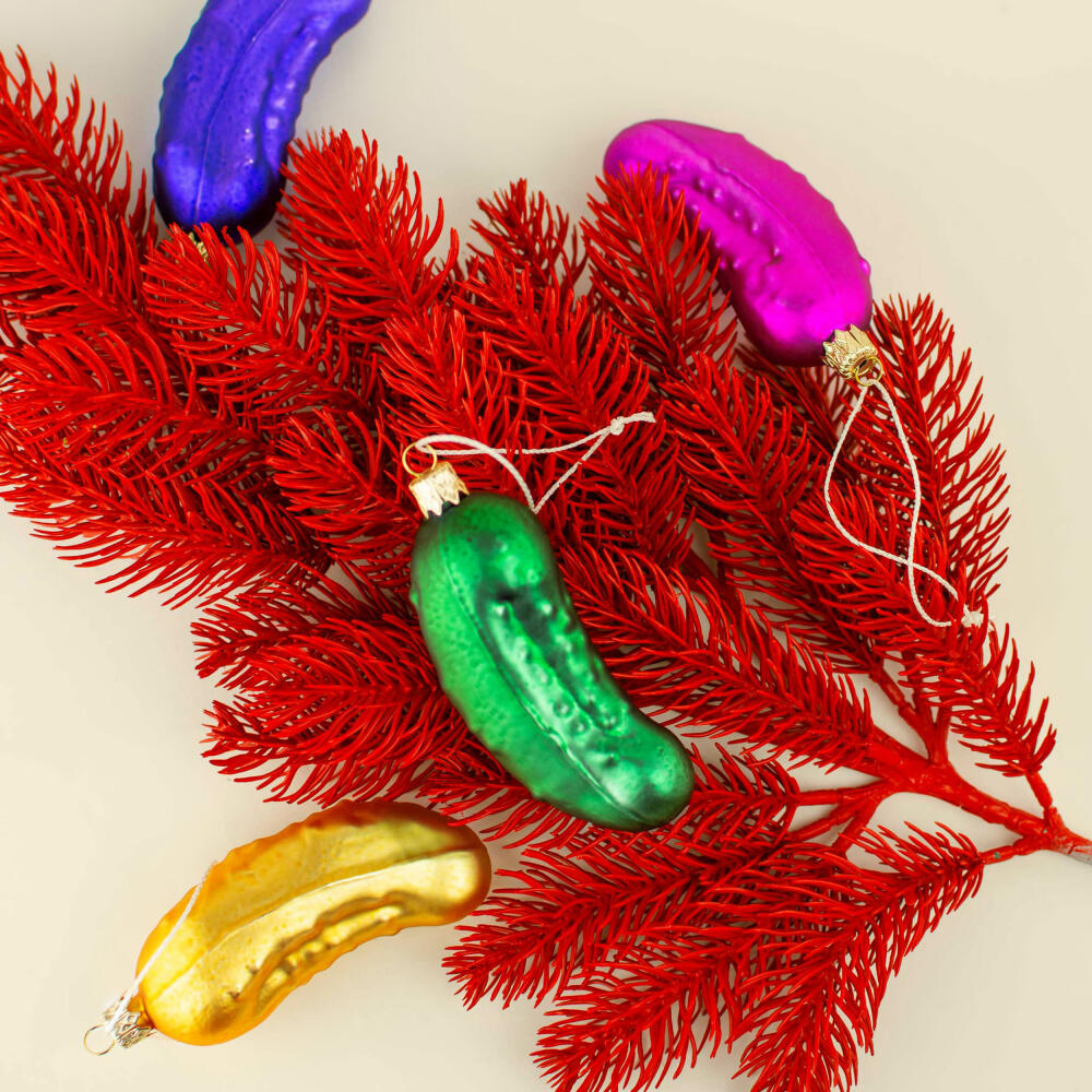 Donkey Products Christmas Pickle, Tree Decoration, Christmas Tree Decoration, Decoration, Glass, Yellow, 3 x 3 x 11 cm, 300988