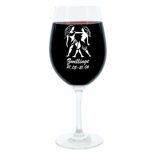 Leonardo Weinglas 400 ml, Motivglas, Sternzeichen Zwillinge, Geschenk, Stimmungsglas mit Gravur, Moodglas, 22 cm