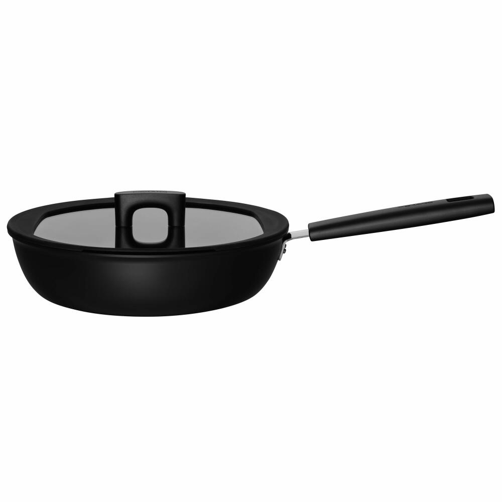 Fiskars Hard Face Sautierpfanne, mit Deckel, Bratpfanne, Brat Pfanne, Aluminium, Schwarz, 3.5 L, Ø 28 cm, 1052232